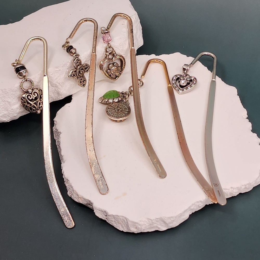 Brighton Lot of 5 Charm Bookmarks Heart Cross Flower Rhinestone Bead Vintage